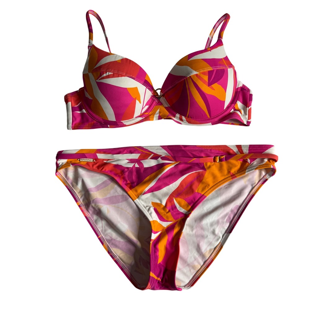 Sunseeker Australia Tropical Floral Bikini Orange Pink Swimsuit 34B Top 6 Bottom